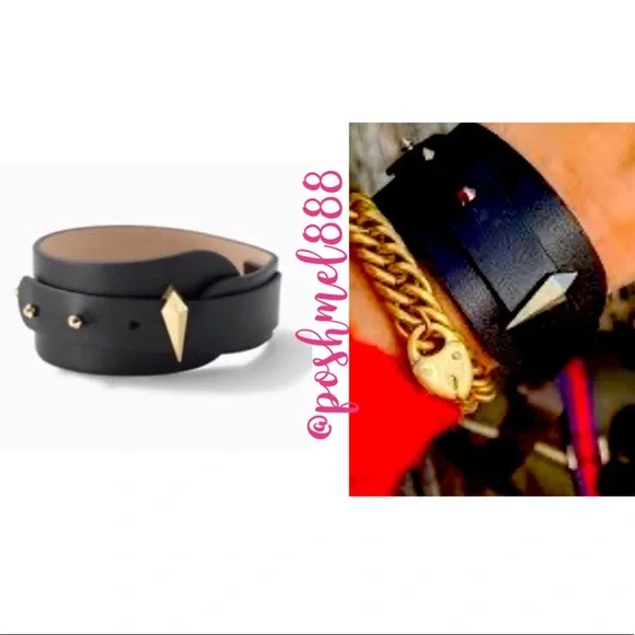 Stella & Dot | Elegantly Edgy Black Leather + Gold Deanna Cuff Bracelet - Picture 6 of 8